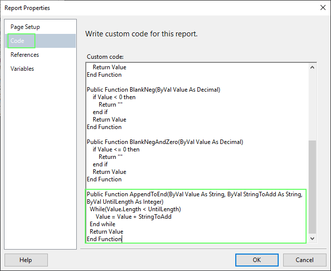 Properties Window Code